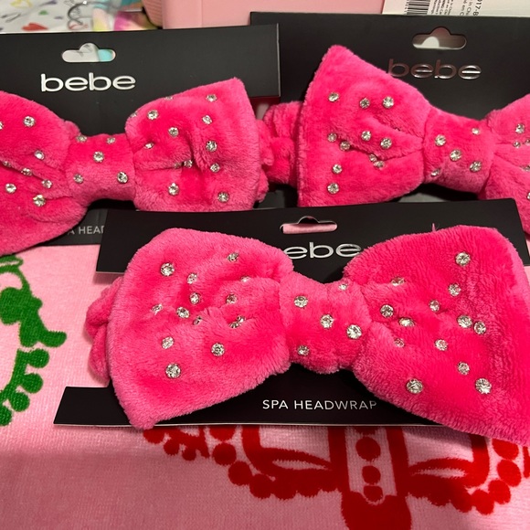 Bebe Hot Pink Rhinestone Embellished Big Bow Spa Makeup Headwrap Headband - Picture 2 of 4